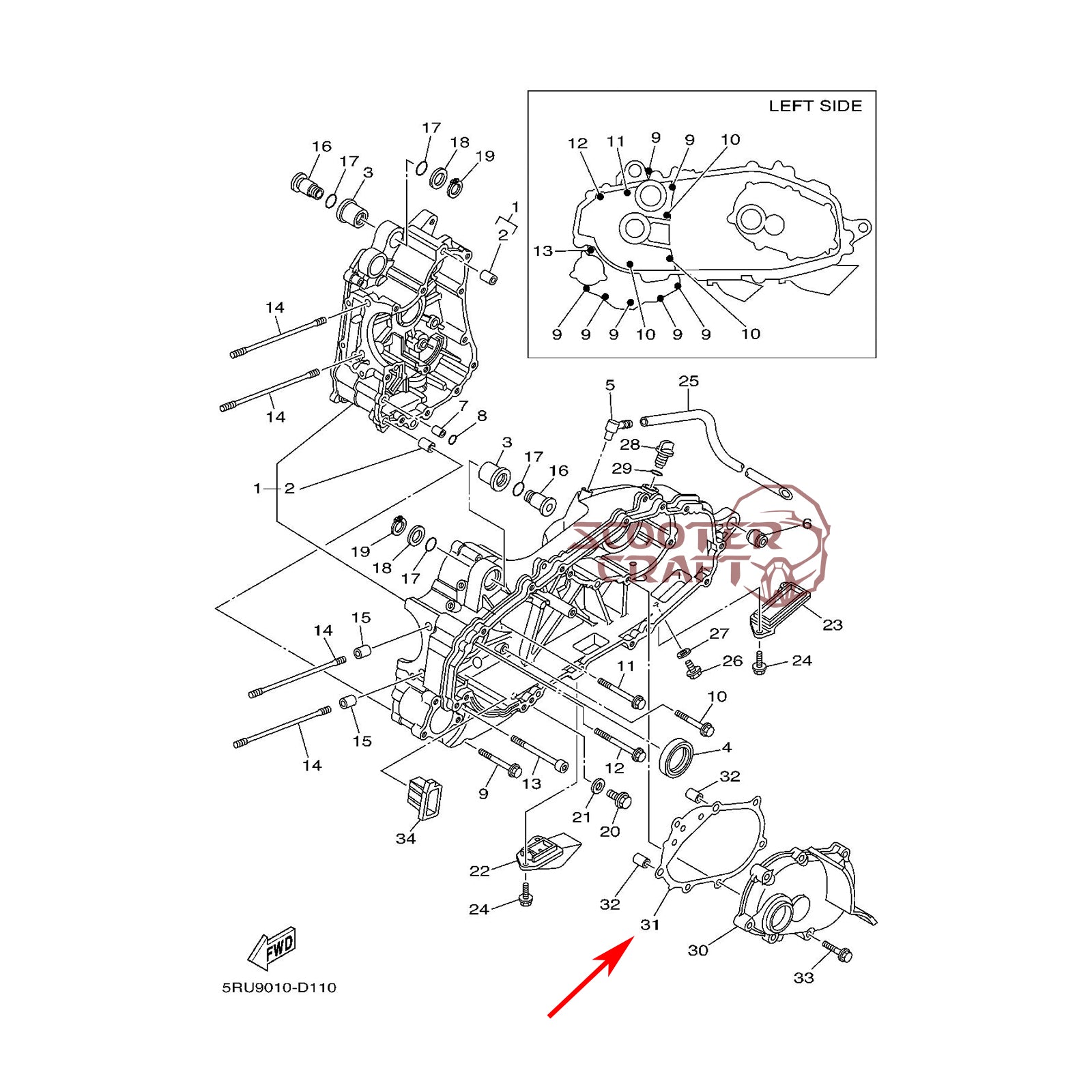 Transmission gasket Yamaha Majesty 250 04-07, Majesty 400 04-13, YP 400 R X-MAX, genuine 5RU-15461-00