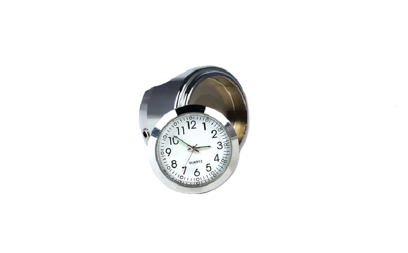 Handlebar clock chrome, white dial, black numerals