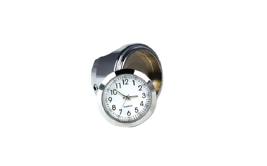 Handlebar clock chrome, white dial, black numerals