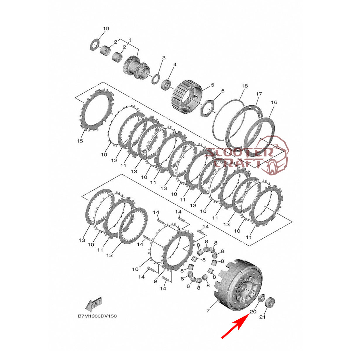 Nut, clutch, Yamaha YZ 125, TT 250 R, XV 250 Virago, XP 500 T-MAX, genuine 90170-16326