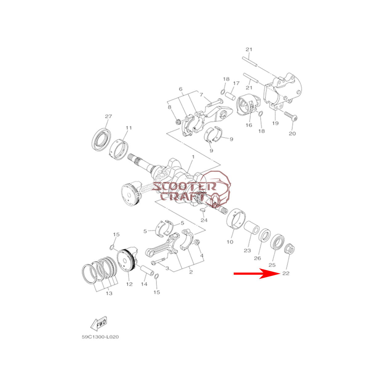 Nut, crankshaft, left, Yamaha X-MAX 400, XP 500 T-MAX, XP 530, TMAX 560, genuine 90179-18007