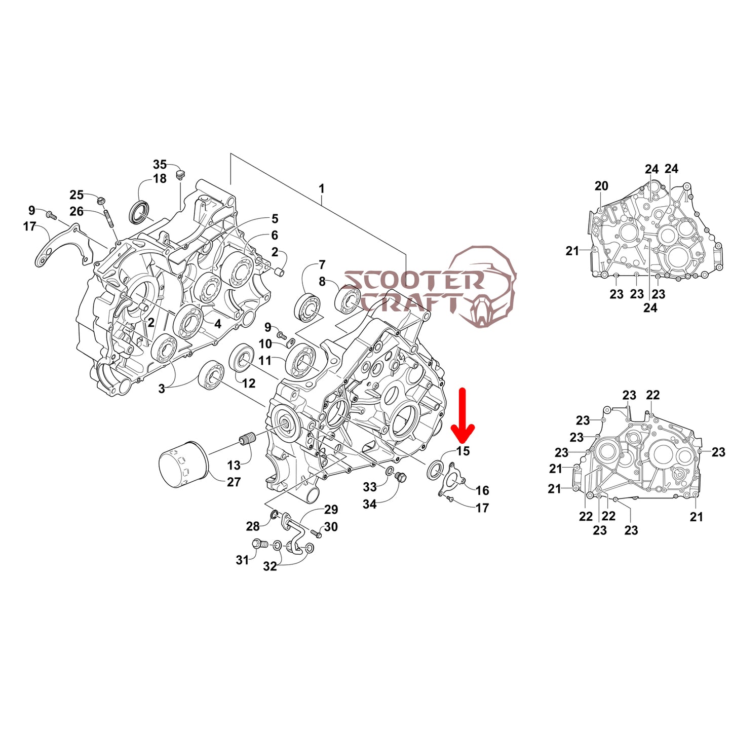 Crankshaft oil seal, left, Arctic Cat 350 CR, 366 4x4, 400 TRV, 425 CR, XC 450 EFI, Alterra 500, Prowler 500