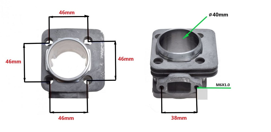 Aluminum cylinder with head Pocket Bike 44 mm 2T