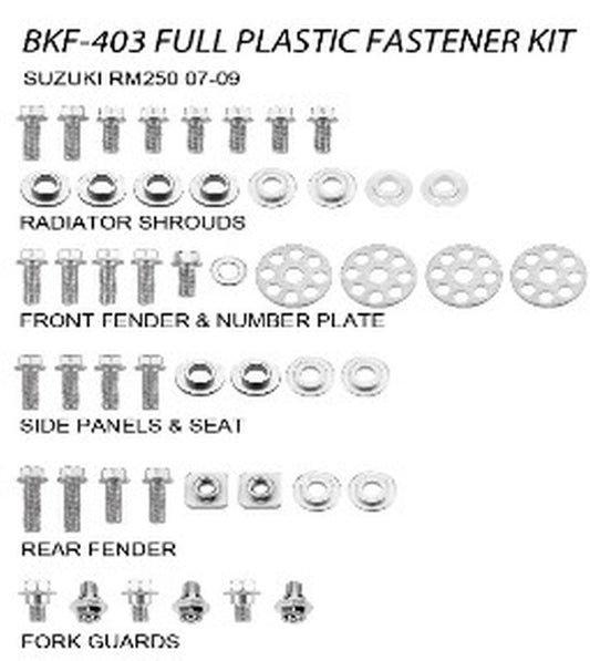 COMPLETE PLASTIC BOLT KIT SUZUKI RMZ 250 07-09 (BKF-403)
