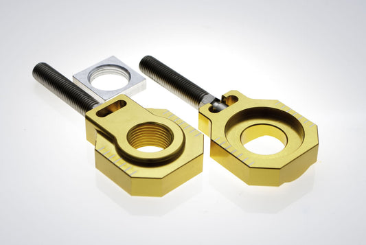 REAR AXLE TENSIONER WITH BOLT KTM SX/SXF/EXC 530/125 08-12, EXC/EXCF 08-19 (DIA 20MM) GOLD (SET 2PCS)