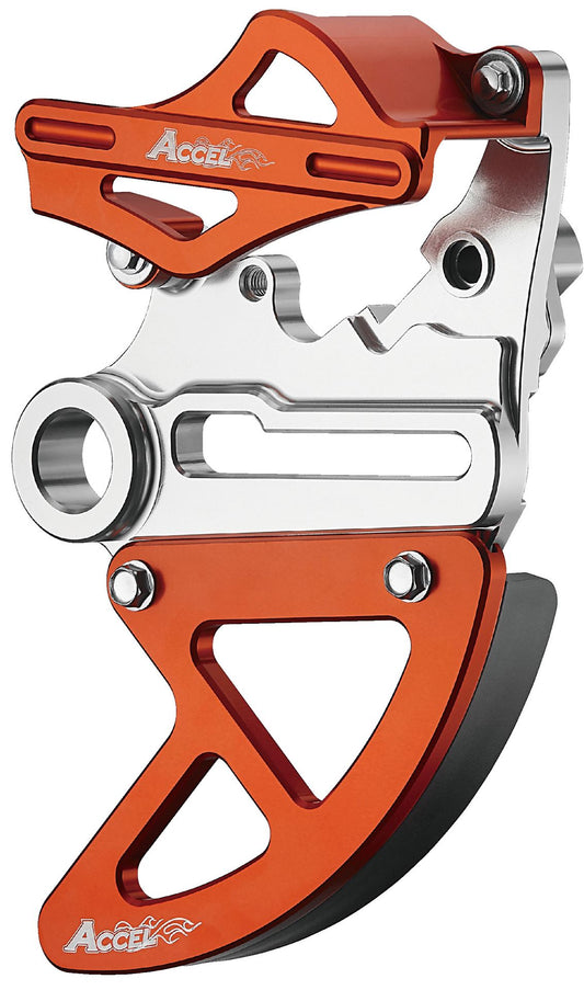 REAR BRAKE CALIPER AND DISC GUARD, KTM SX/SXF/EXC/EXCF 13-22, HUSQVARNA TC/FC 15-22 (PIVOT 25 MM), ORANGE
