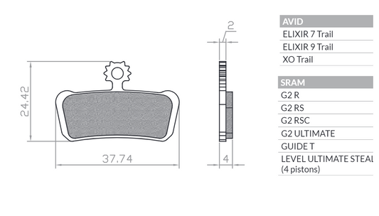 BIKE BICYCLE BRAKE PADS E-BIKE MTB / ROAD / ELECTRIC FITS AVID XO TRAIL, ELIXIR 9 TRAIL, ELIXIR 7 TRAIL, SRAM GUIDE ULTIMATE, RSC, RS, R, T BR225