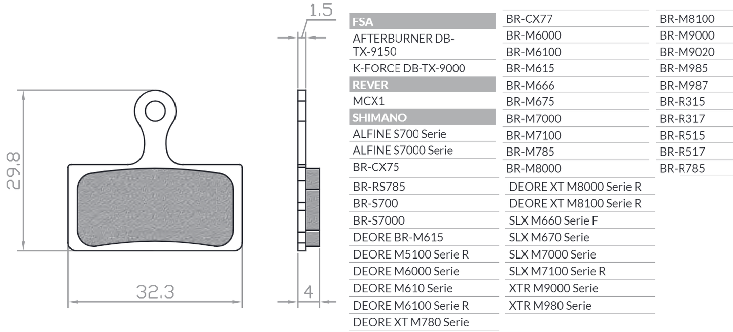 BIKE BICYCLE BRAKE PADS ORGANIC / SEMI-METALLIC FITS SHIMANO XTR BR-M9000, BR-M9020, BR-M987, BR-M988, BR-M985, XT BR-M8000, BR-M785, SLX BR-M7000, BR-M675, BR-M666, DEORE BR-M615 BR122