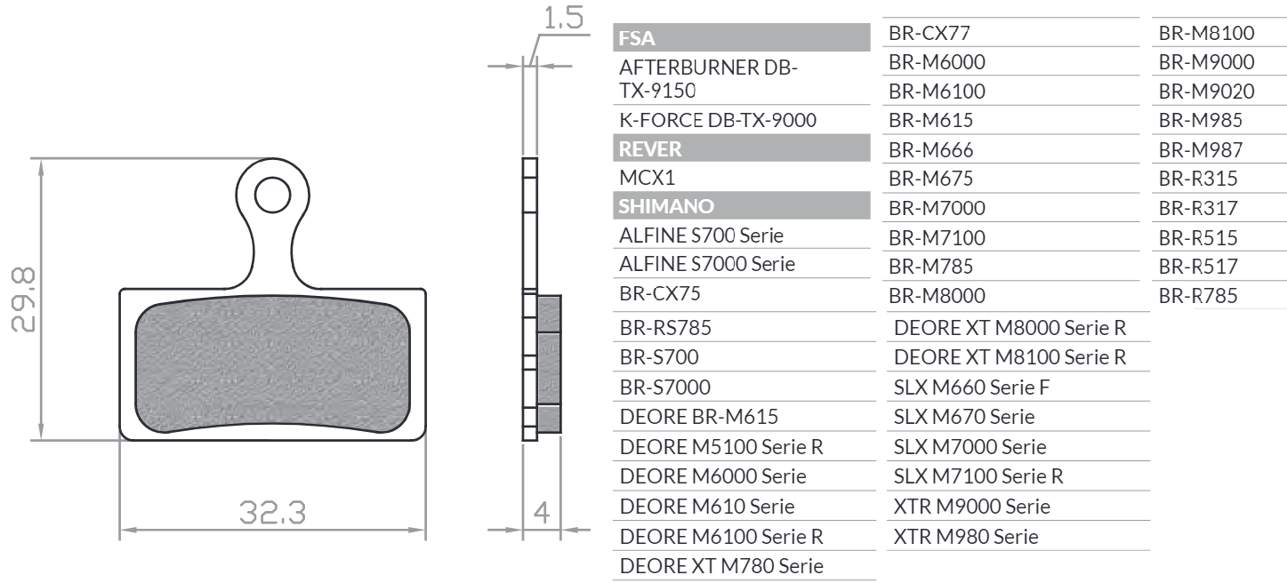 BIKE BICYCLE BRAKE PADS ORGANIC / SEMI-METALLIC FITS SHIMANO XTR BR-M9000, BR-M9020, BR-M987, BR-M988, BR-M985, XT BR-M8000, BR-M785, SLX BR-M7000, BR-M675, BR-M666, DEORE BR-M615 BR122