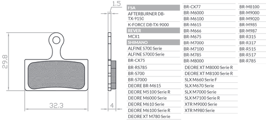 BIKE BICYCLE BRAKE PADS ORGANIC / SEMI-METALLIC FITS SHIMANO XTR BR-M9000, BR-M9020, BR-M987, BR-M988, BR-M985, XT BR-M8000, BR-M785, SLX BR-M7000, BR-M675, BR-M666, DEORE BR-M615 BR122
