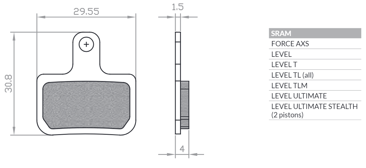 BIKE BICYCLE BRAKE PADS ORGANIC / SEMI-METALLIC FITS SRAM LEVEL T, LEVEL TL, TLM ULTIMATE (2019-), FORCE AXS BR130