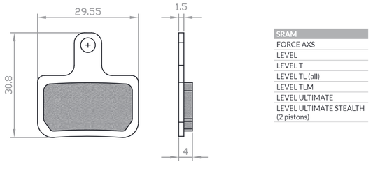 BIKE BICYCLE BRAKE PADS ORGANIC / SEMI-METALLIC FITS SRAM LEVEL T, LEVEL TL, TLM ULTIMATE (2019-), FORCE AXS BR130
