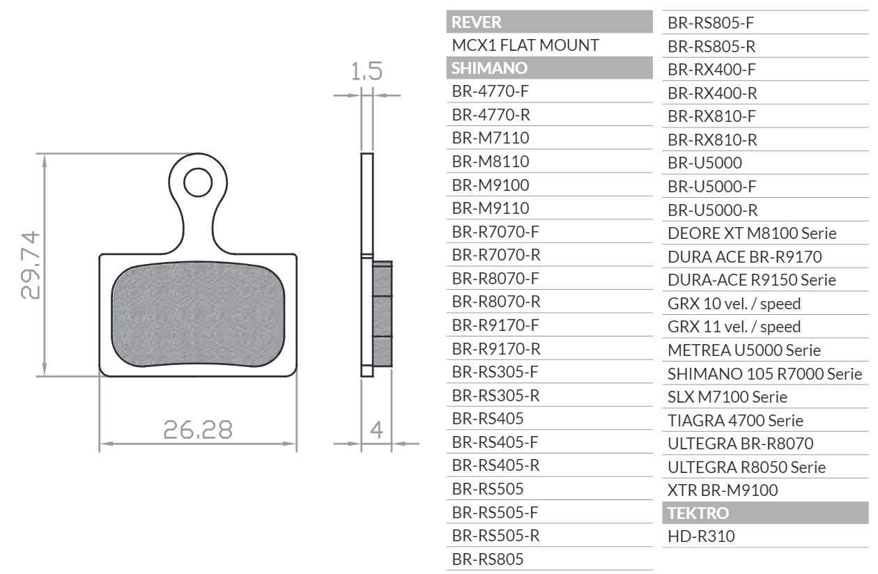 BIKE BICYCLE BRAKE PADS ORGANIC / SEMI-METALLIC FITS SHIMANO DURA-ACE BR-R9170, ULTEGRA BR-R8070, XTR BR-M9100, BR-RS805, BR-RS505, BR-RS405, BR-RS305, TEKTRO HD-R310 BR128