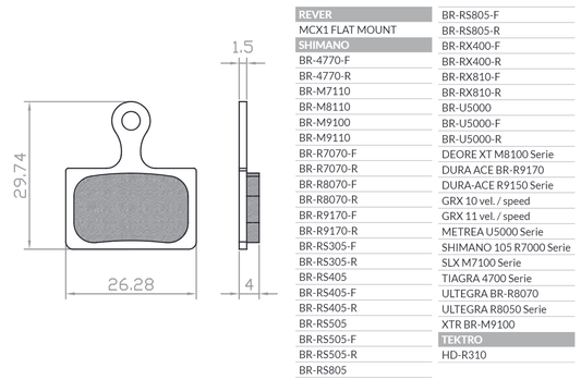 BIKE BICYCLE BRAKE PADS ORGANIC / SEMI-METALLIC FITS SHIMANO DURA-ACE BR-R9170, ULTEGRA BR-R8070, XTR BR-M9100, BR-RS805, BR-RS505, BR-RS405, BR-RS305, TEKTRO HD-R310 BR128