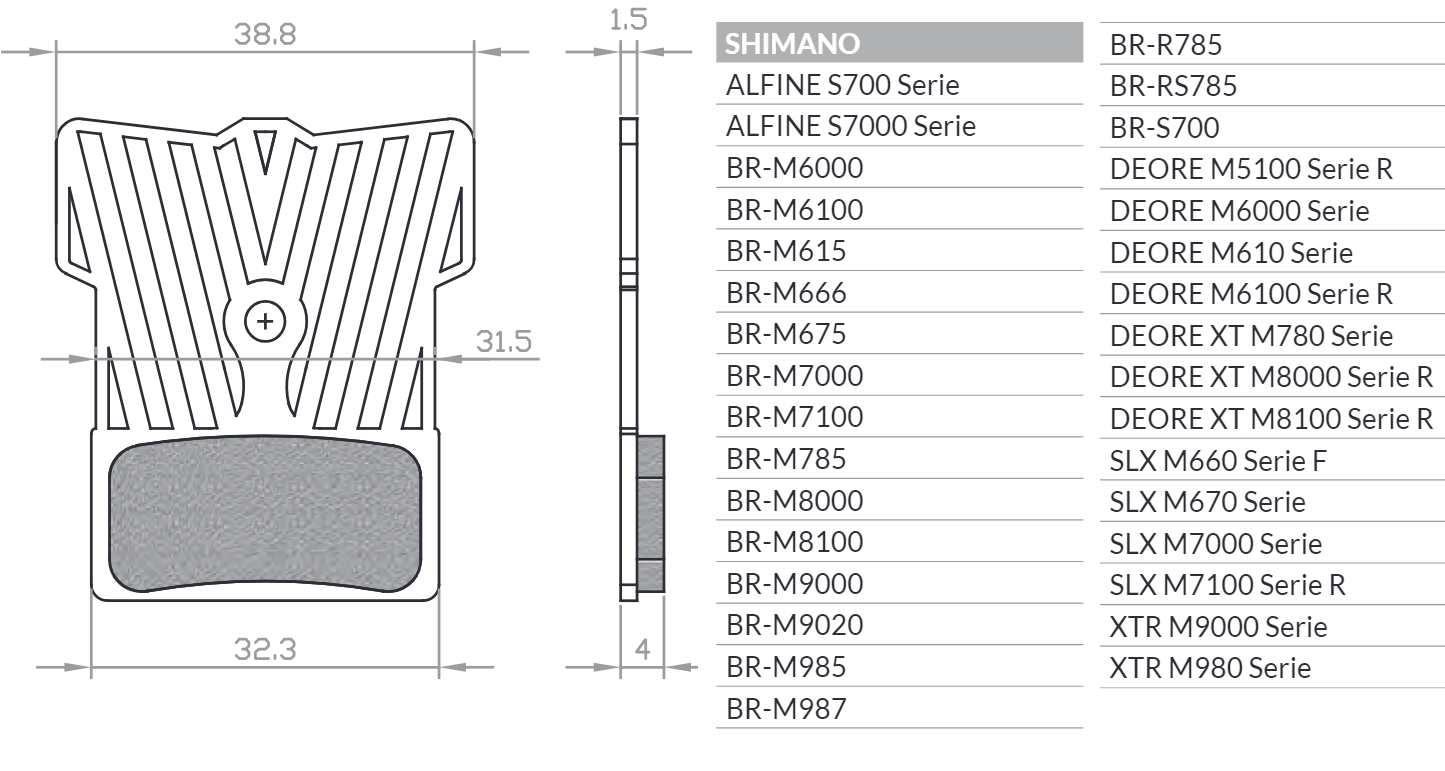 BIKE BICYCLE BRAKE PADS ORGANIC SPORT WITH RADIATOR FITS SHIMANO XTR BR-M9000, BR-M9020, BR-M987, BR-M988, BR-M985, XT BR-M8000, BR-M785, SLX BR-M7000, DEORE BR-M615
