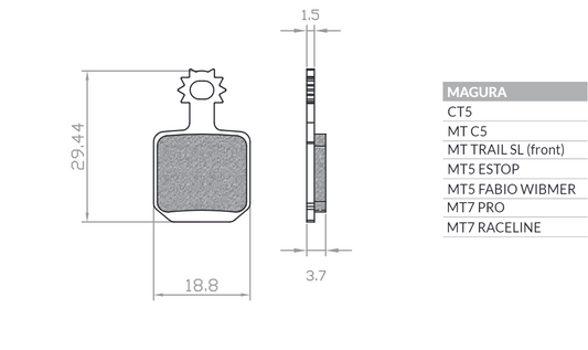 BIKE BICYCLE BRAKE PADS SINTERED METALLIC FITS MAGURA MT 5, MT 7