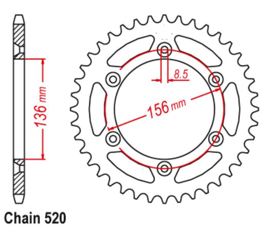 REAR SPROCKET ALUMINUM T7075 (ERGAL) 702 52 HUSQVARNA TE/TC 90-14, BETA 350/400/450 RR 4T, CAGIVA 125/250 WMX/WRK ENDURO (SILVER)