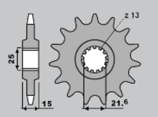 FRONT SPROCKET 2082 15 KAWASAKI ZX6R 95-97 (4023-15) (JTF1515.15)
