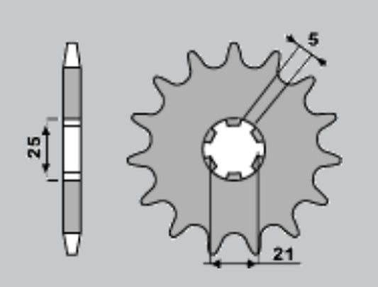 FRONT SPROCKET 569 14 KAWASAKI KX 250 87-98, YAMAHA YZ 250 77-98, XV 250 89-15 (JTF569.14)