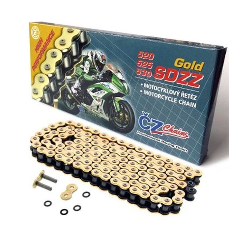 DRIVE CHAIN 525 SDZZ (124 LINKS) ACTIVE RING (X-RING) GOLD UP TO 1200CC (46.2KN) + HOLLOW RIVET