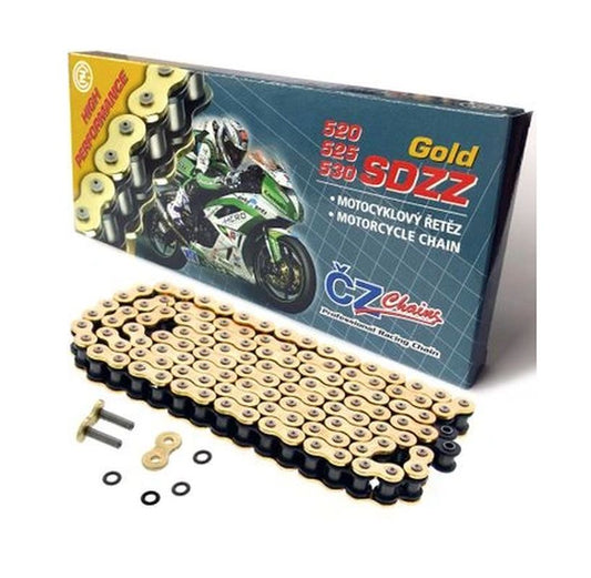 DRIVE CHAIN 525 SDZZ (124 LINKS) ACTIVE RING (X-RING) GOLD UP TO 1200CC (46.2KN) + HOLLOW RIVET