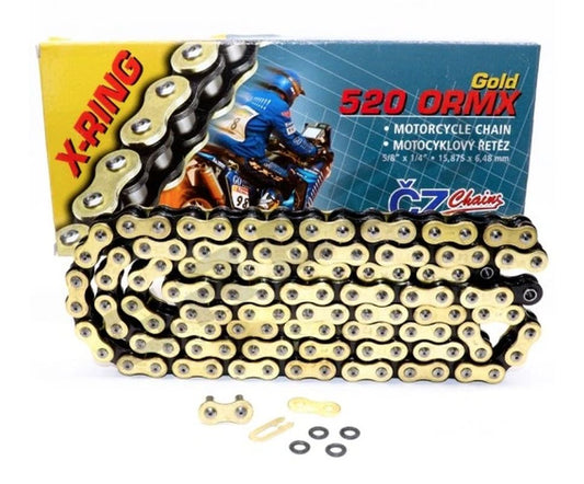 DRIVE CHAIN 520 ORMX (122 LINKS) ACTIVE RING (X-RING) GOLD UP TO 600CC (ENDURO) (34.5KN) + CLIP