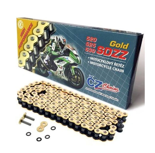 DRIVE CHAIN 530 SDZZ (112 LINKS) ACTIVE RING (X-RING) GOLD UP TO 1400CC (48.6KN) + HOLLOW RIVET