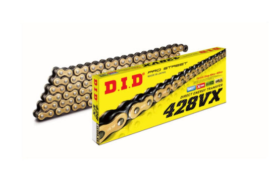 DRIVE CHAIN 428VXGB-124 (124 LINKS) GOLD O-RING (OPEN + RIVET LINK)