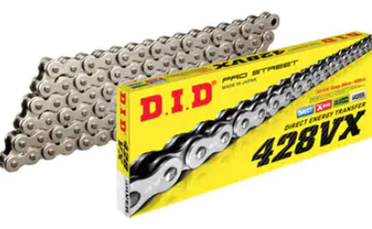 DRIVE CHAIN 428VXGB-132 (132 LINKS) GOLD O-RING (OPEN + RIVET LINK)