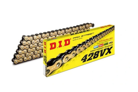 DRIVE CHAIN 428VXGB-134 (134 LINKS) GOLD O-RING (OPEN + RIVET LINK)