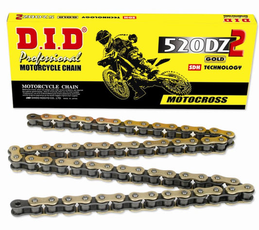 DRIVE CHAIN 520DZ2GB-120 (120 LINKS) GOLD NON O-RING (OPEN + CLIP)