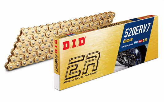 DRIVE CHAIN 520ERV7-118 (118 LINKS) GOLD X-RING (OPEN + RIVET LINK) (REPLACES 520ERV3-118)