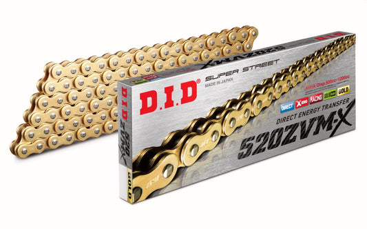 DRIVE CHAIN 520ZVMXGG-112 (112 LINKS) GOLD X-RING (OPEN + RIVET LINK)