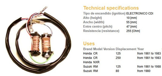 EXCITATION COIL (2 PCS = SET) HONDA CR 125R 81-83 CR 250R 81-83 SUZUKI RM 80 80 RM 125 81-88