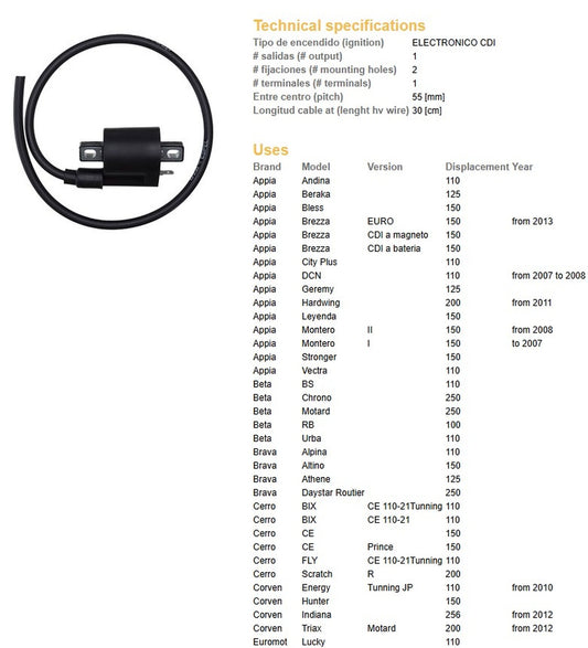 IGNITION COIL BETA GILERA HONDA SUZUKI YAMAHA