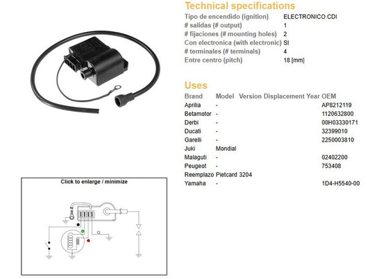 IGNITION MODULE APRILIA BETAMOTOR DERBI DUCATI GARELLI MALAGUTI PEUGEOT YAMAHA