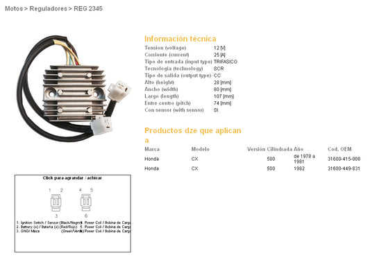 VOLTAGE REGULATOR HONDA CX 500 78-82 CX 500 TURBO (31600-415-008, 31600-449-831) (ESR160)