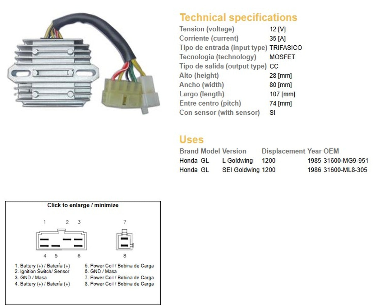 VOLTAGE REGULATOR HONDA GL1200 SEI 85-87 (INJECTION) (31600-MG9-951, 31600-ML8-305) (ESR570)