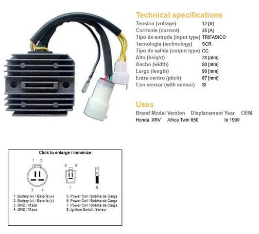 VOLTAGE REGULATOR HONDA XRV 650 AFRICA TWIN 90 (OEM-31600-MS8-000)