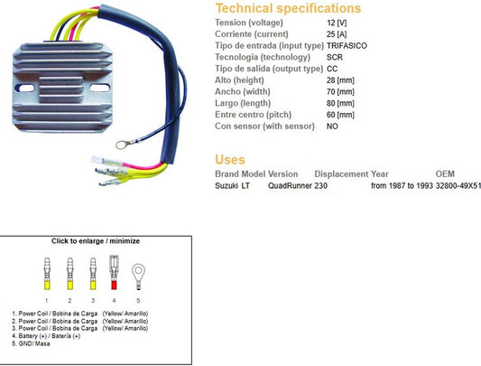 VOLTAGE REGULATOR SUZUKI LT 230 QUAD RUNNER 87-93 (32800-49X51)