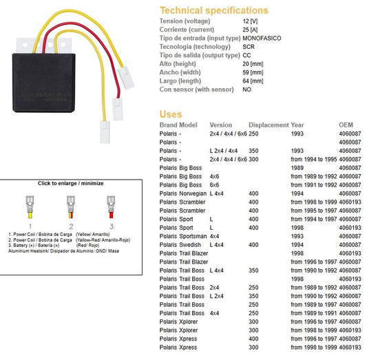 VOLTAGE REGULATOR POLARIS 400/350/300/250 (OEM-4060087,4060193) (ESR952)