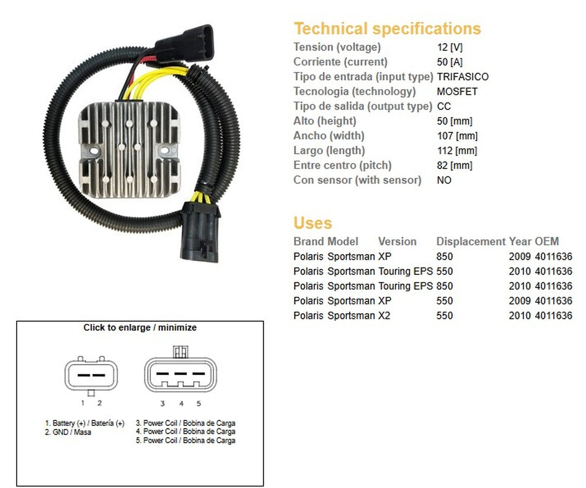 VOLTAGE REGULATOR POLARIS SPORTSMAN 850 09-10 550 09-10 (40111636) (50A)