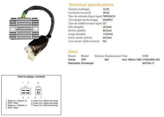 VOLTAGE REGULATOR HONDA VFR 800 98-99 (31600-MBG-003)