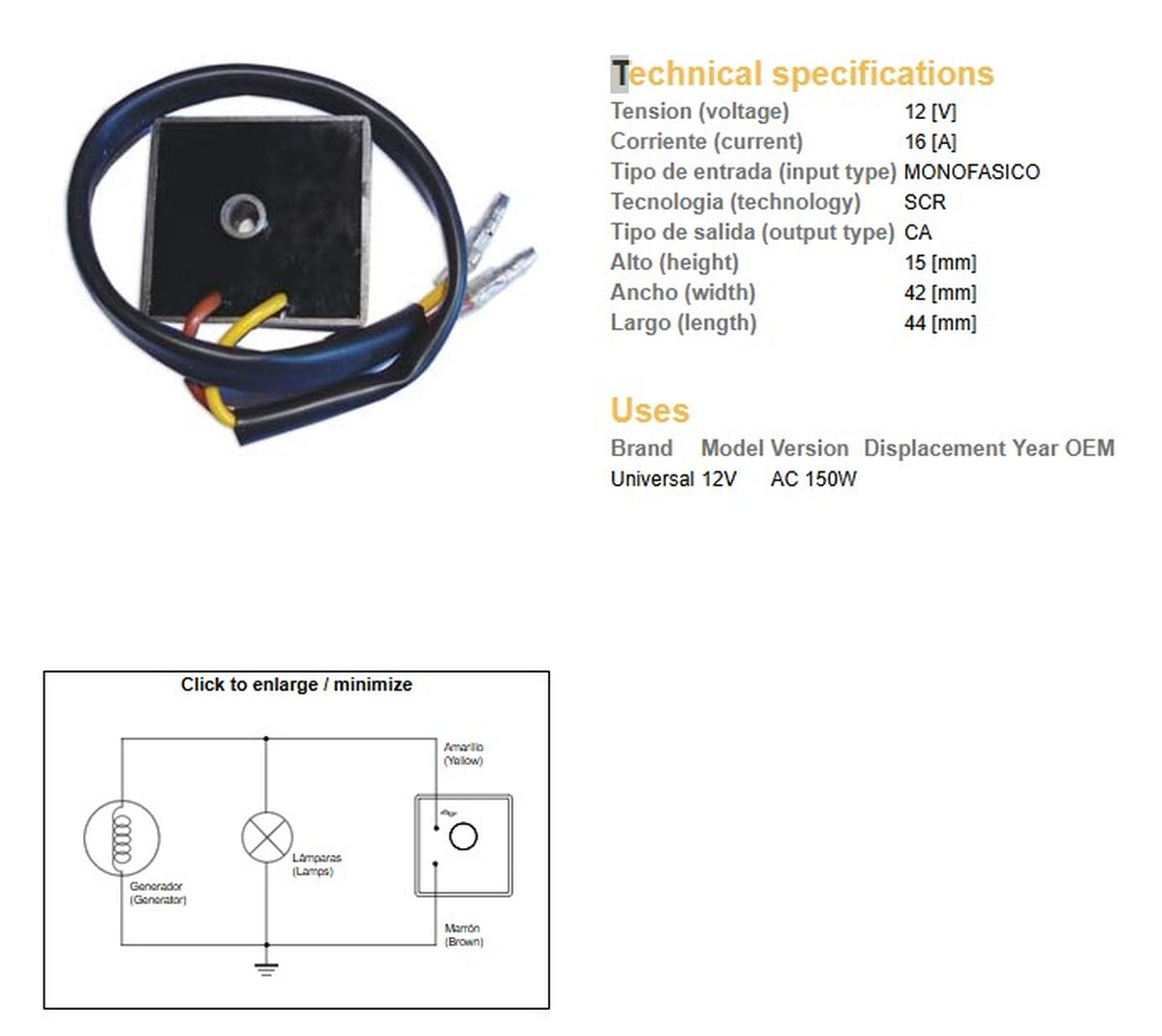 VOLTAGE REGULATOR UNIVERSAL SINGLE PHASE (12V,16A) (ESR012)