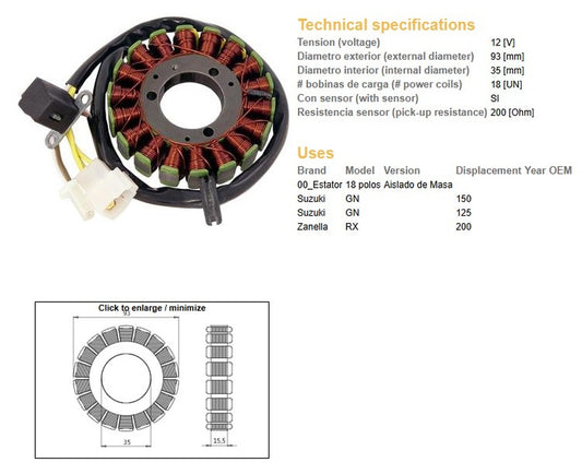 ALTERNATOR STATOR WINDING SUZUKI GN 125 (OEM 32101-05300)