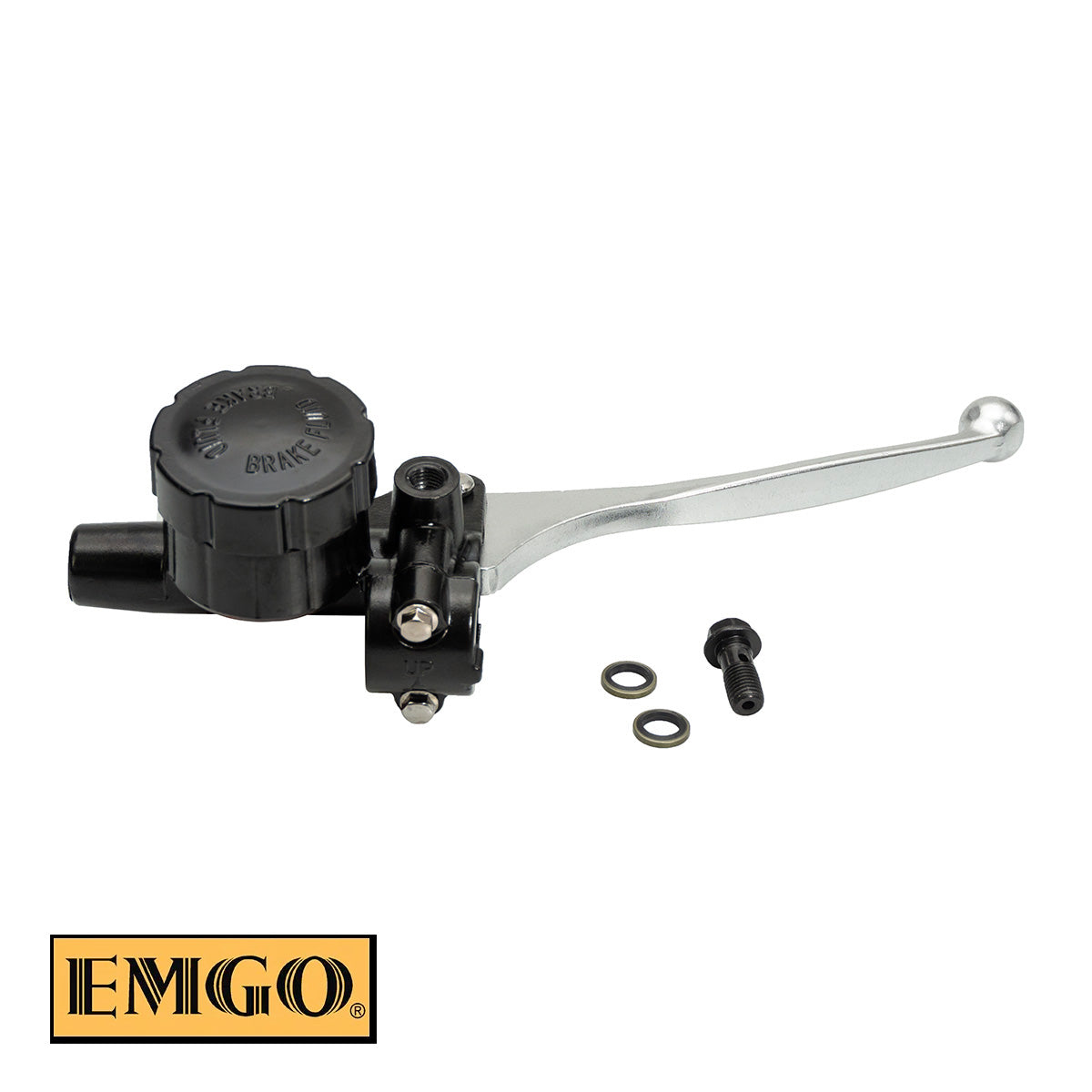 FRONT BRAKE MASTER CYLINDER COMPLETE (14MM) W/MIRROR MOUNT + LEVER HONDA CB350F 72-74, CB360 74-76, CB450 70-74, CB500/550 75-76, CB750F 75-76, CB750K 69-76 (OEM:45500-300-000) BLACK