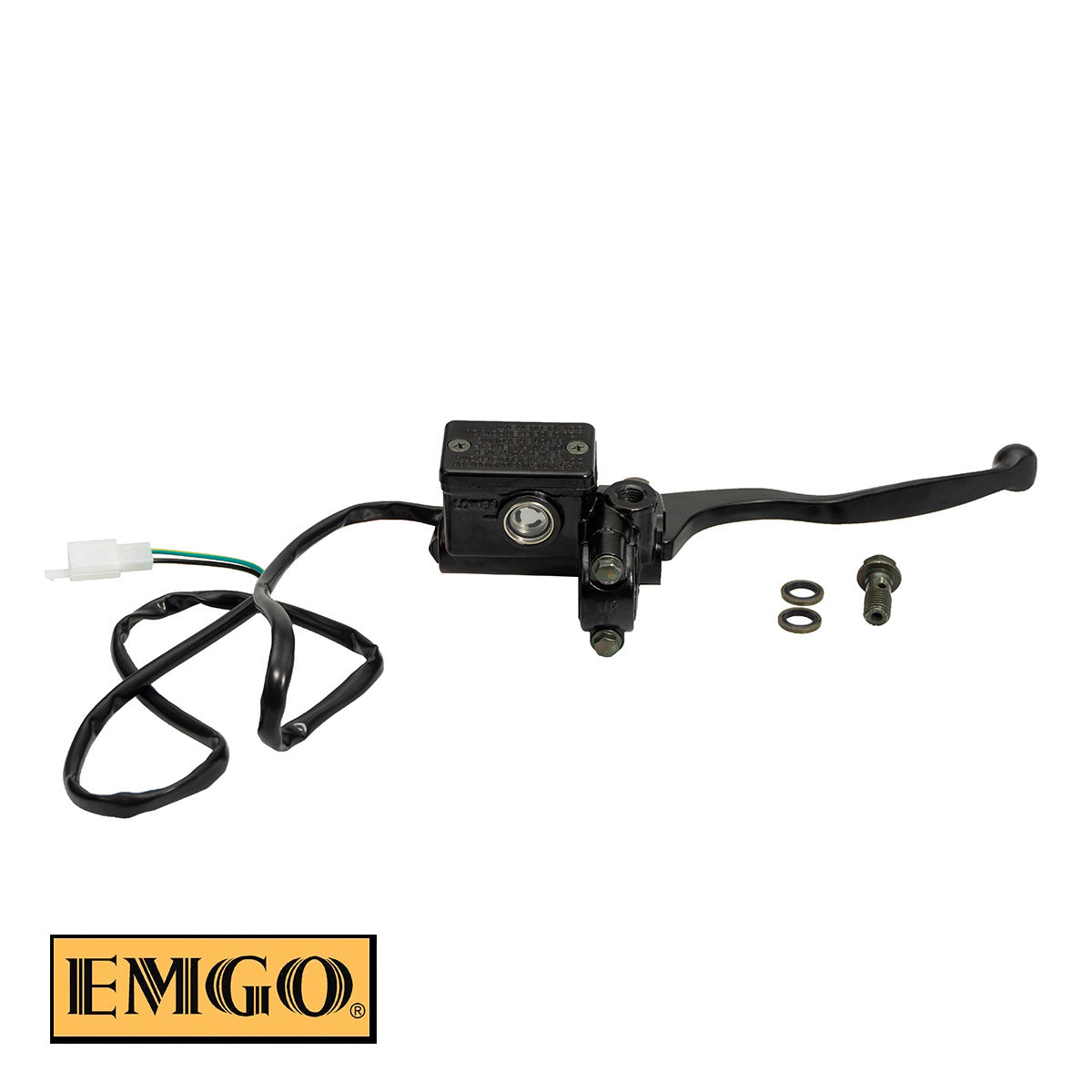 FRONT BRAKE MASTER CYLINDER COMPLETE (14MM) W/BRAKE LIGHT SWITCH, MIRROR MOUNT 10MM + LEVER BLACK