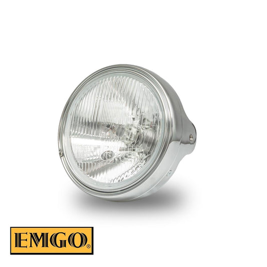 HEADLAMP UNIVERSAL COMPLETE H4 CHROME (DIAMETER 7" / 17.8CM, 10MM MOUNT HOLES) KAWASAKI Z1 & KZ STYLE (OEM:23005-1016 23006-038) HOMOLOGATED (E-MARK)
