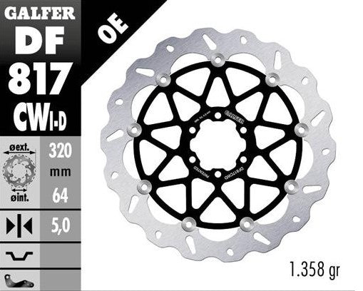 BRAKE DISC FRONT BMW HP4 12- S1000R/RR 09-23 MOTO GUZZI 1400 AUDACE 15- 1400 CALIFORNIA 13- (RIGHT) WAVE FLOATING