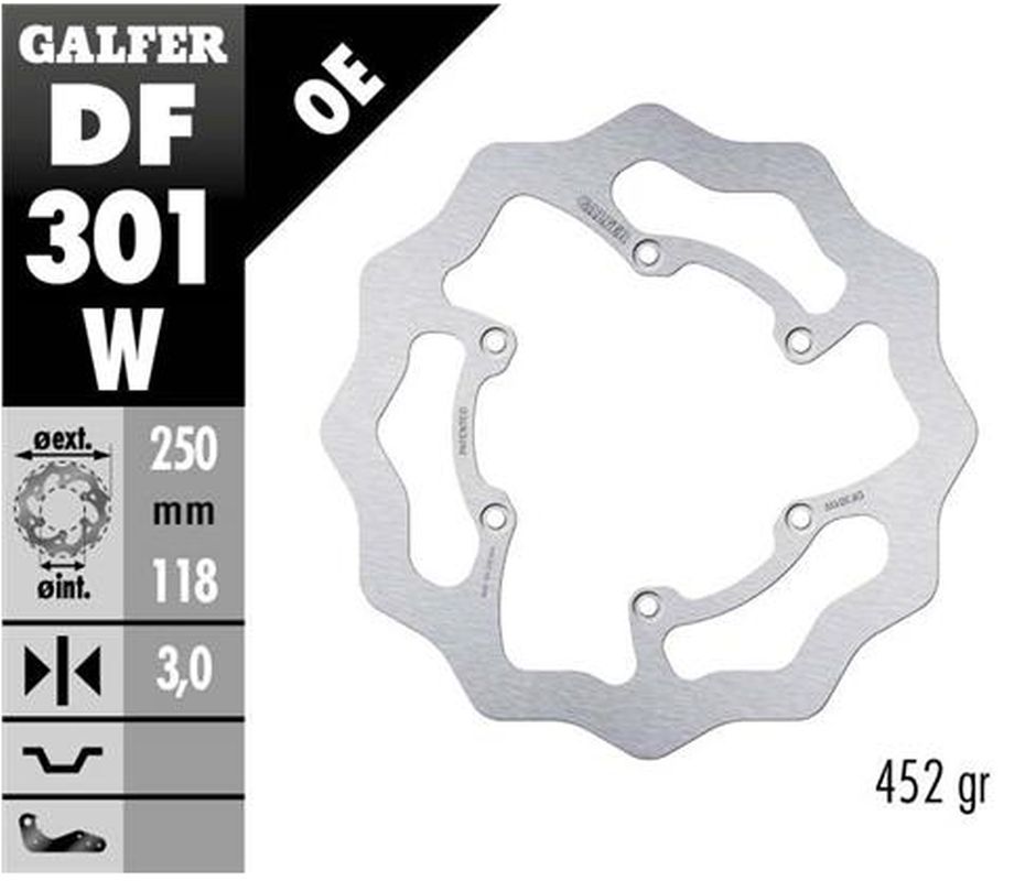 BRAKE DISC FRONT SUZUKI RM125/250 85-08 DR-Z250/400 00- YAMAHA WR250F 03-16 WR/YZ426F/450F 00-15 YZ125/250 08-17 (250X118X3MM) WAVE
